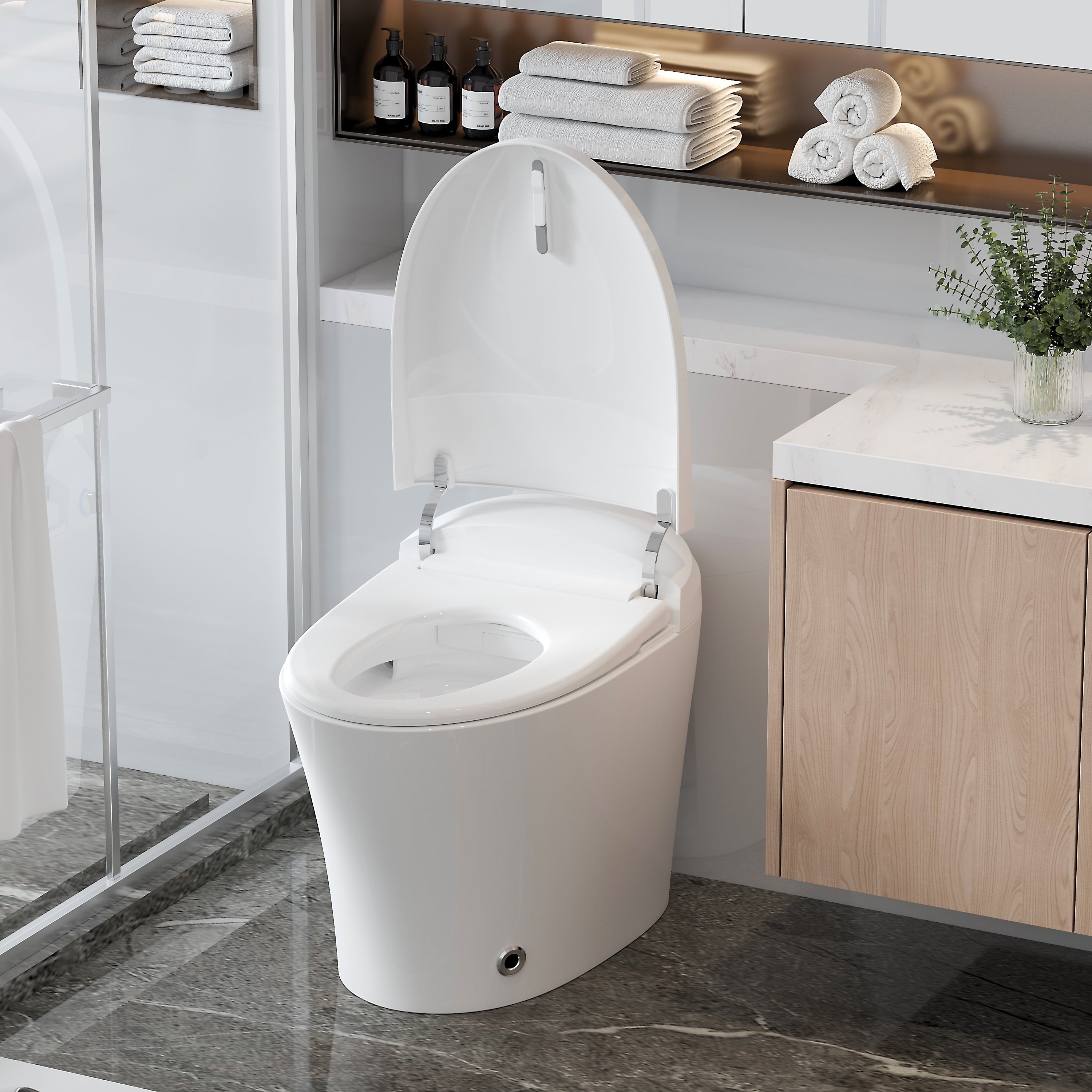 Horow Smart Toilet with Heated Seat, Automatic Power Flush Tankless,Ceramic One Piece Toilets for Bathroom