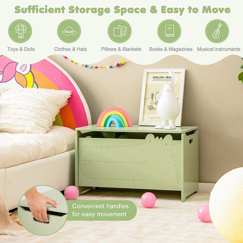 Wooden Kids Toy Box With Safety Hinge-Green