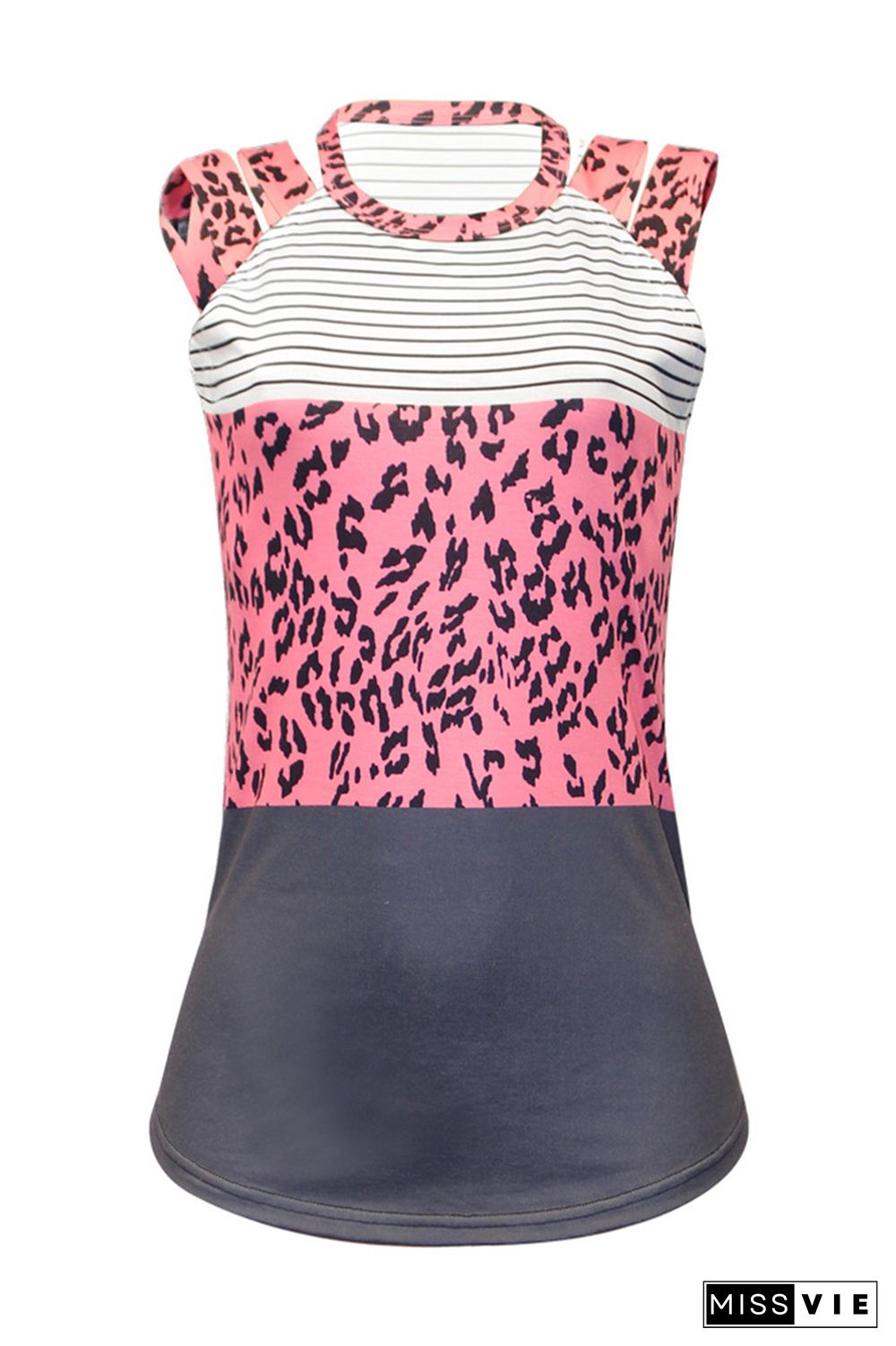 Leopard Stripe Color Block Strappy Tank Top