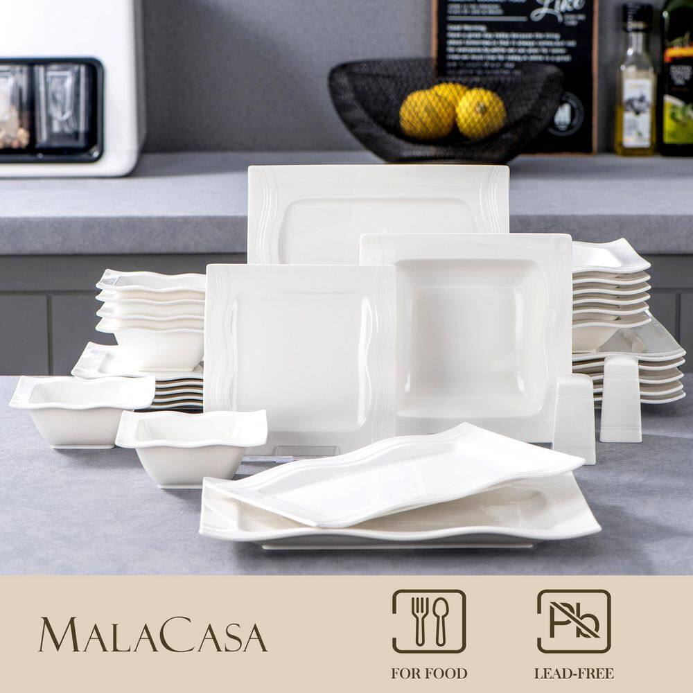 MALACASA Series Mario 28-Piece Modern Cream White Porcelain Dinnerware Set (Service for 6) MARIO-28