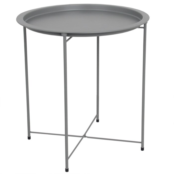 Foldable Round Multi-Purpose Side Accent Metal Table， Matte Grey