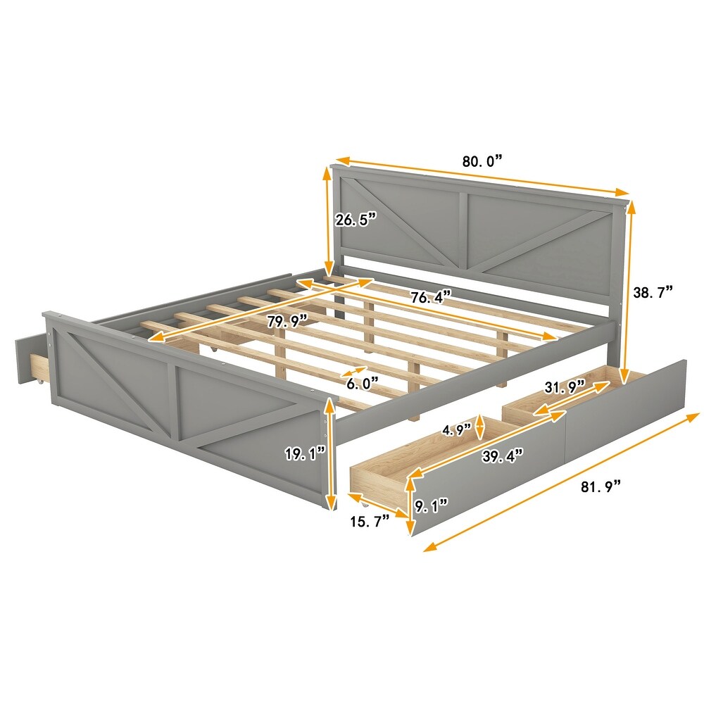 Wooden Platform Bed with 4 Storage Drawers and Support Legs