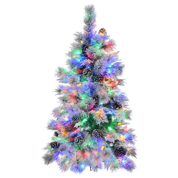 4FT PreLit Spruce Snow Flocked Christmas Tree with LED Lights