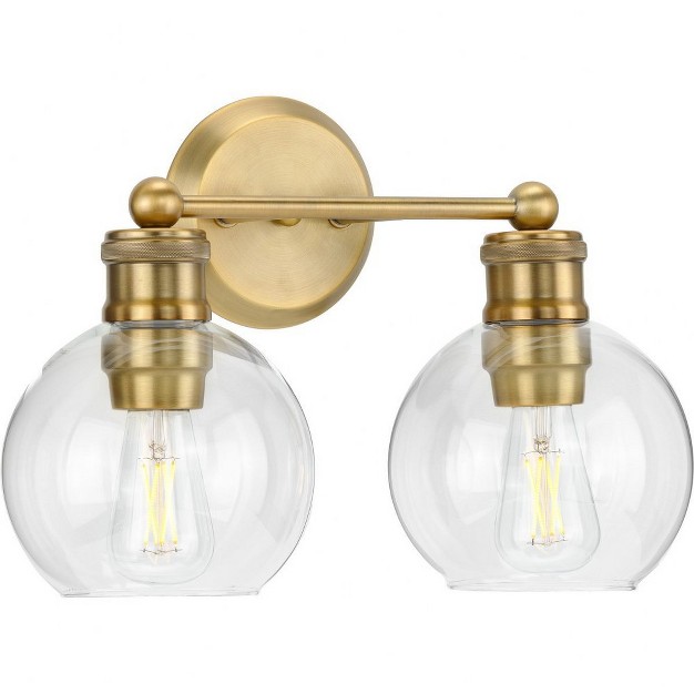 Progress Lighting Hansford 2 light Bath Light Vintage Brass With Clear Globe Glass Shade