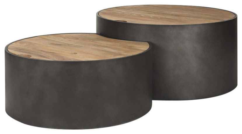 Eclipse Gray Metal Base With Brown Solid Wood Top Round Nested Coffee Tables   Modern   Coffee Tables   by Mercana  Houzz