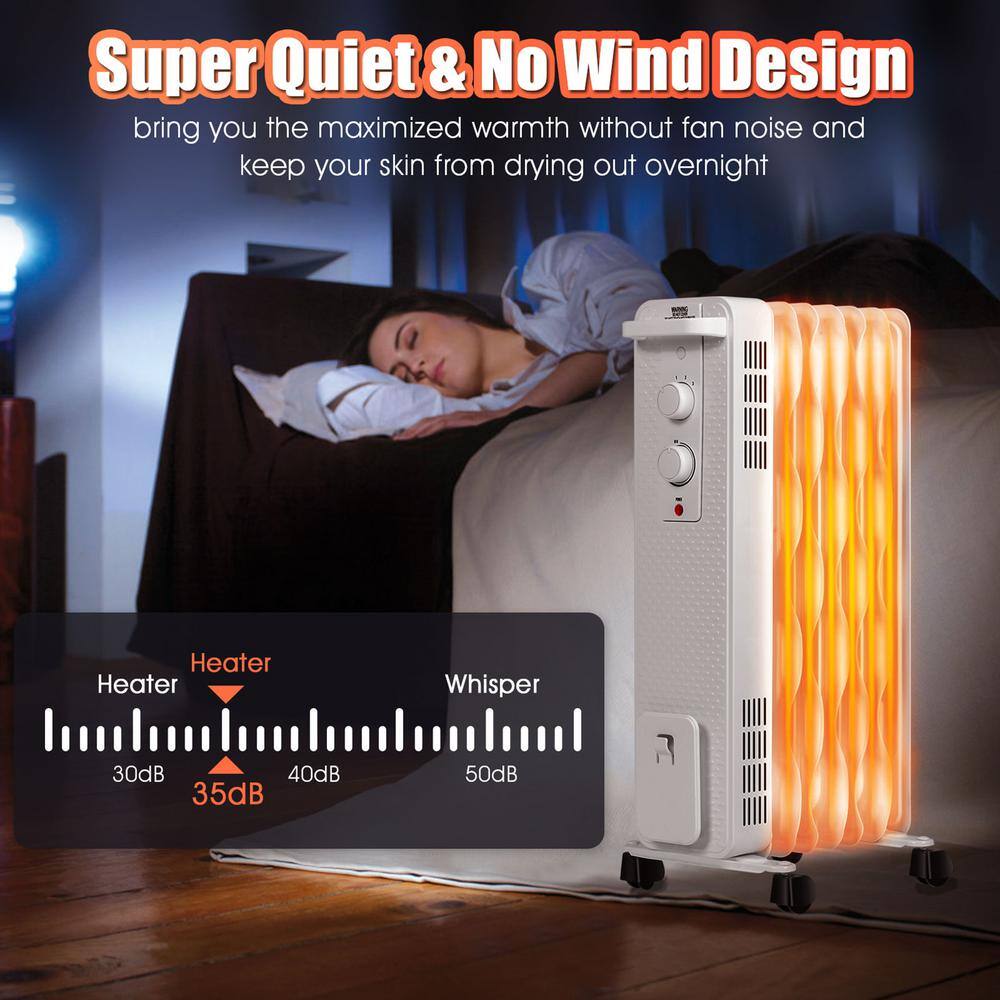 Gymax 1500-Watt Electric Oil Filled Radiator Space Heater with 3 Heating Modes White GYM06344