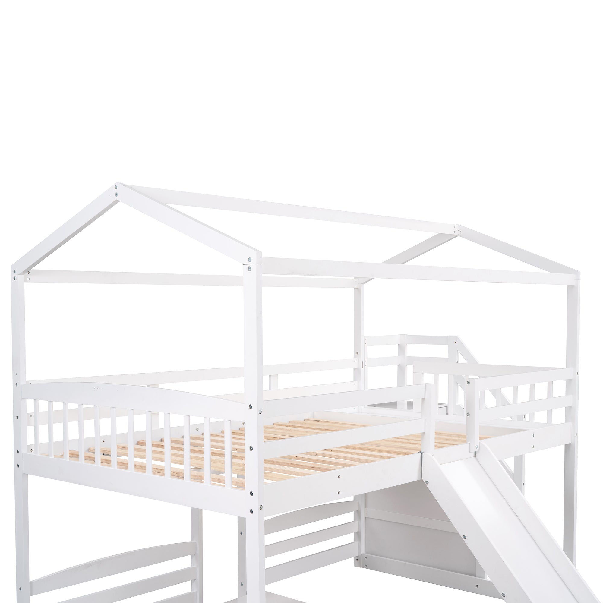 EUROCO Full over Twin & Twin Bunk Bed with Slide and Shelf for Kids, White