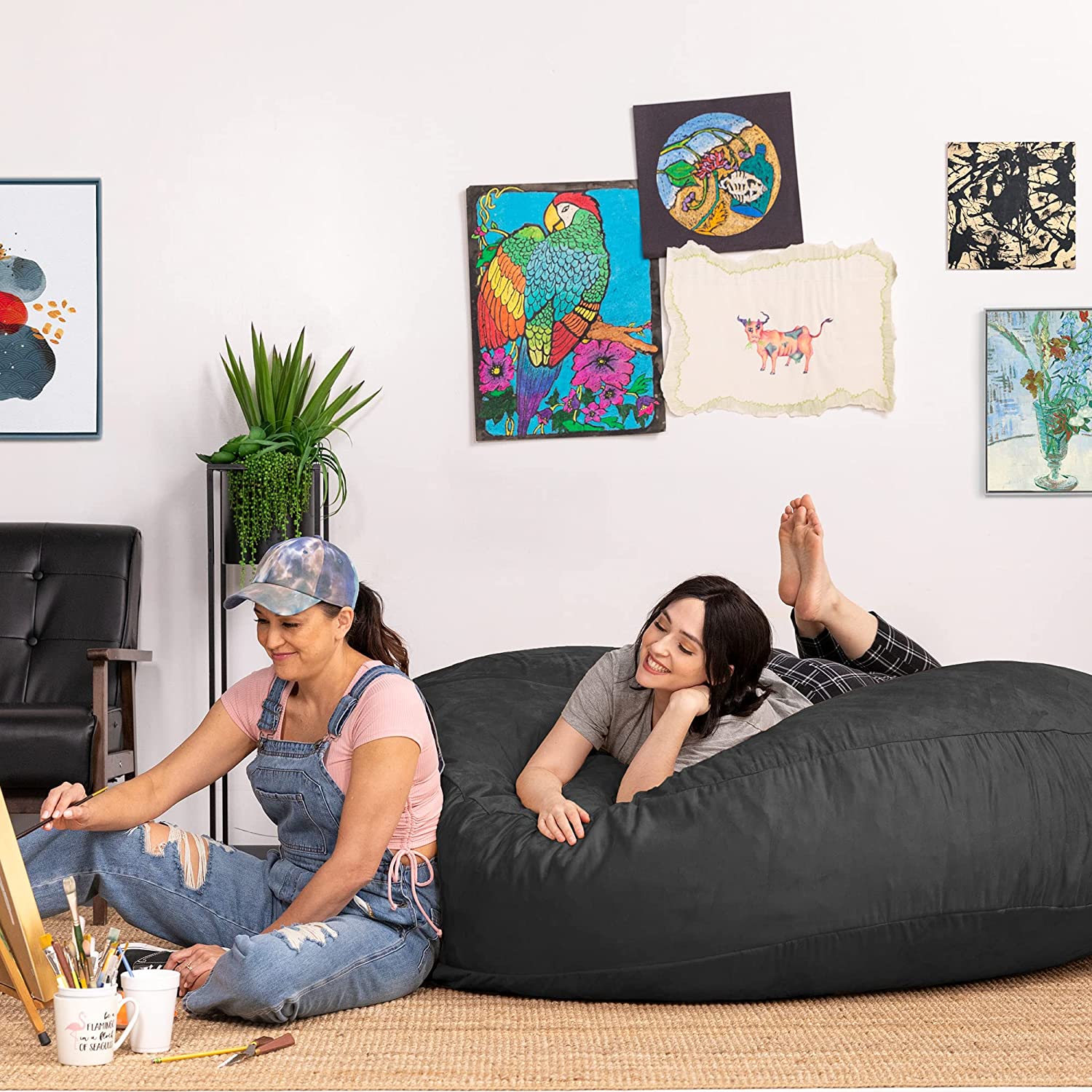 Jaxx 6 Foot Cocoon Large Bean Bag Chairs for Adults, Black