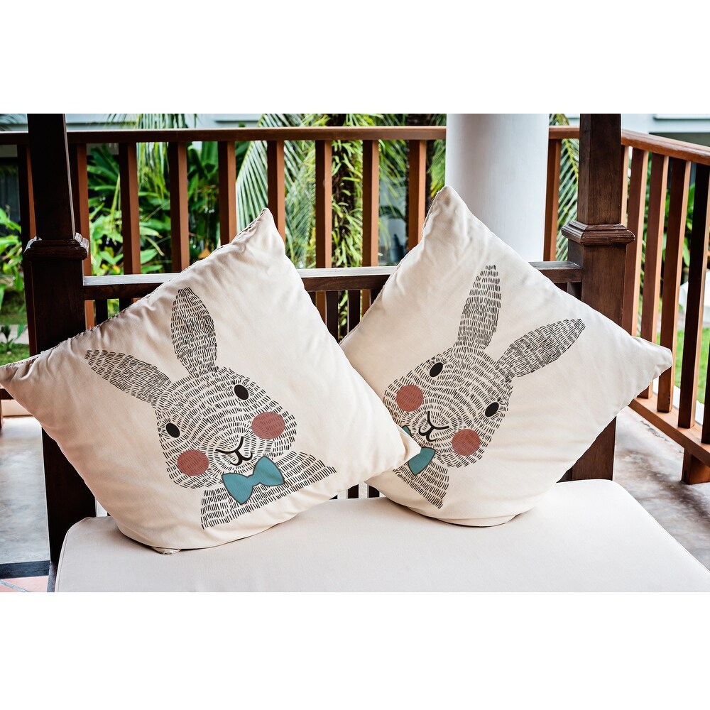 Bow tie Bunny Easter Indoor/Outdoor Throw Pillow