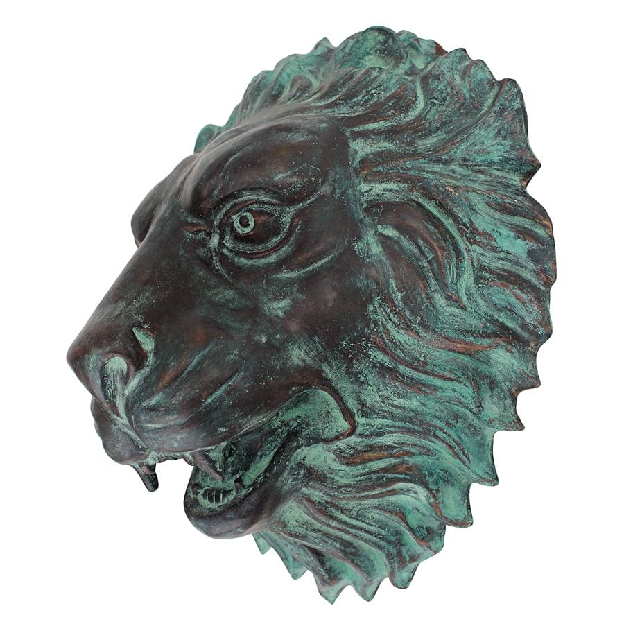 Florentine Lion Head Spouting Bronze Garden Wall Sculpture by Design Toscano