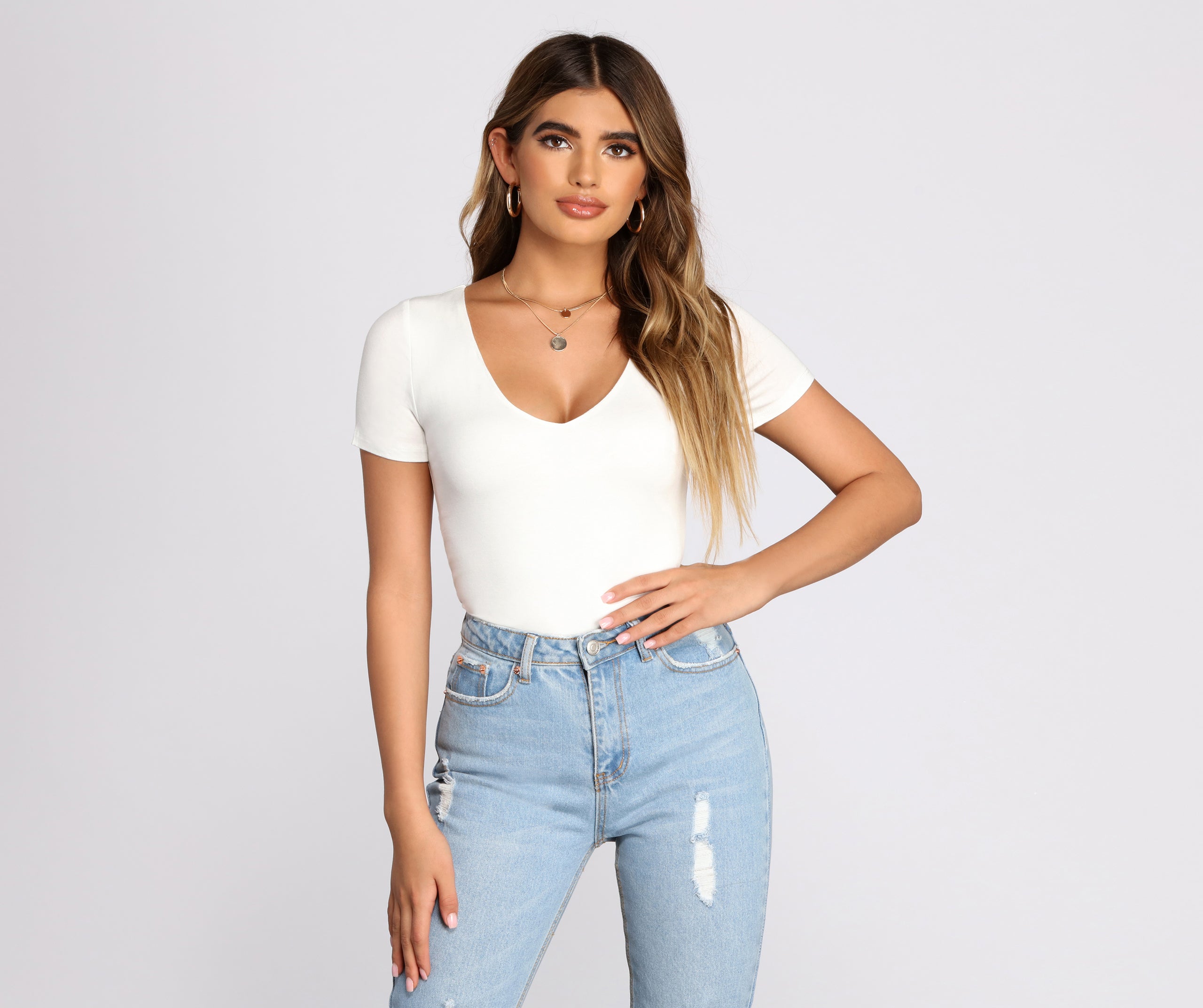 Double Layered Knit V Crop Top