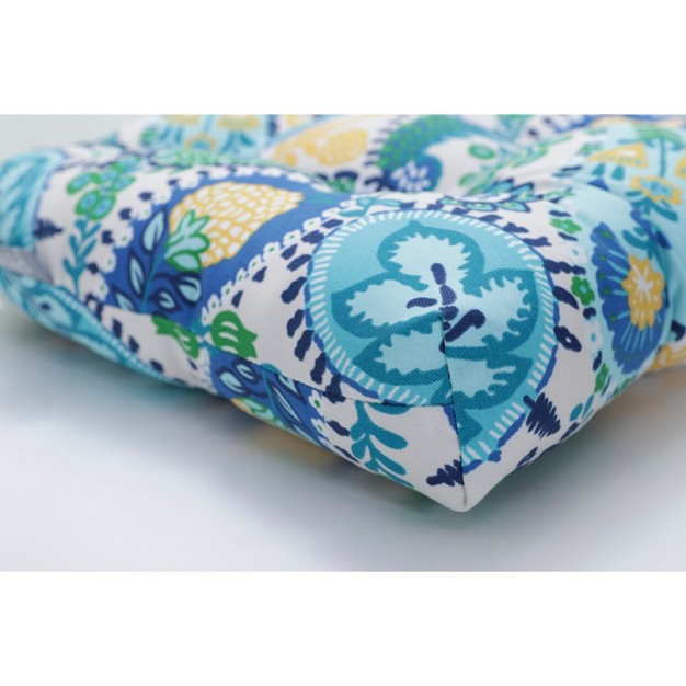 Set Of 2 Outdoor indoor Wicker Seat Cushions Amalia Paisley Blue Pillow Perfect