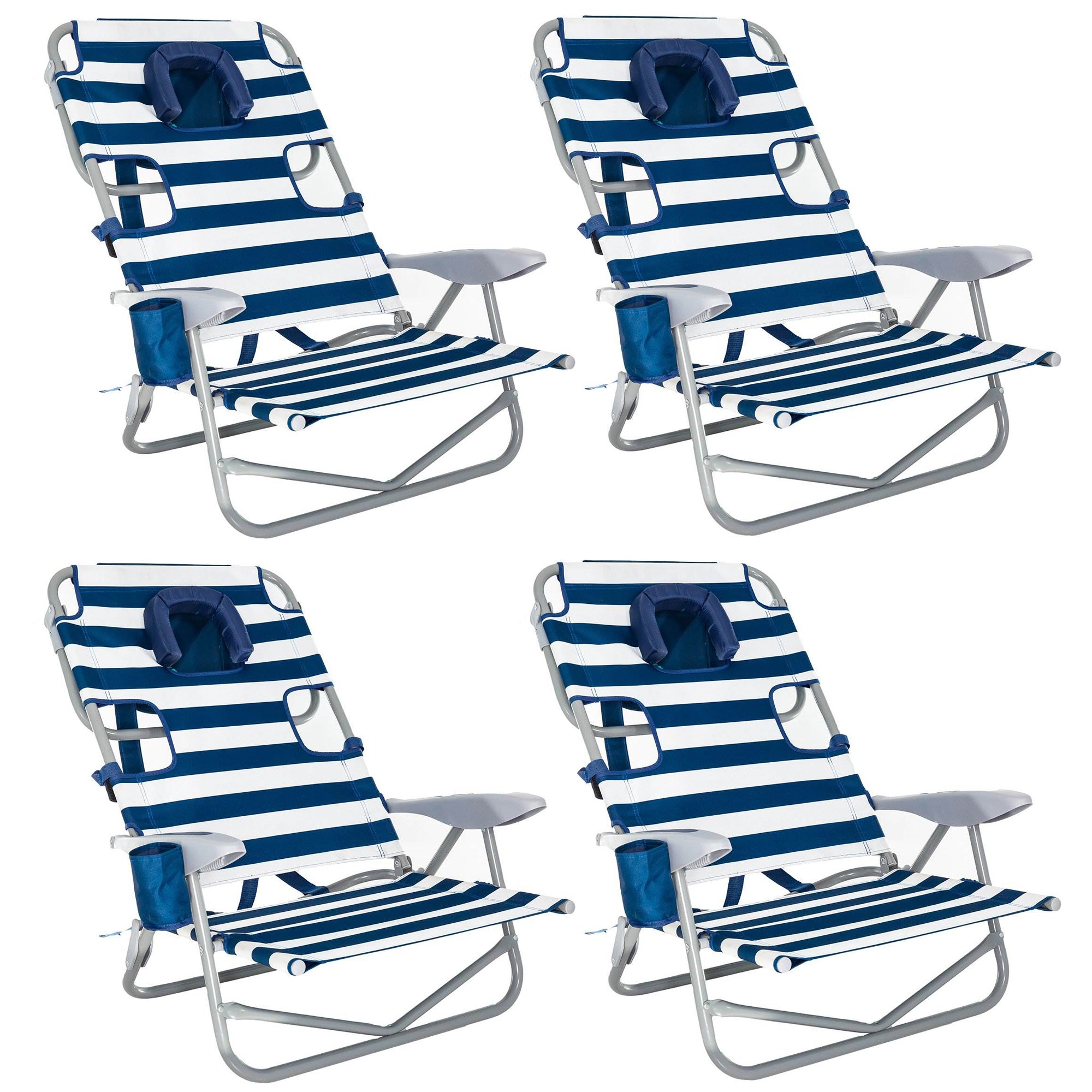 Ostrich On-Your-Back Outdoor Lounge 5 Position Recline Beach Chair (4 Pack)