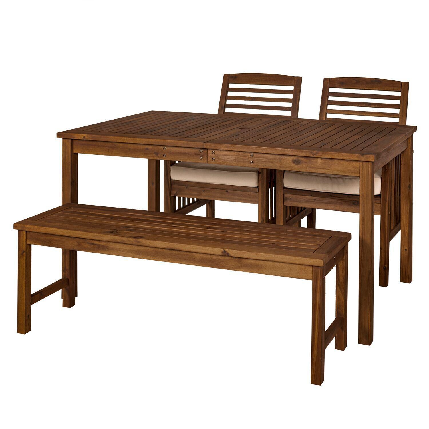 Ultimate Patio Horizon Way 4 Piece Dark Brown Acacia Patio Dining Set W/ 60 X 34 Inch Rectangular Table and Natural Cushions