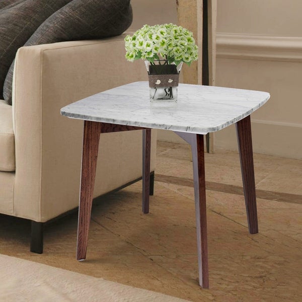 Carson Carrington Tangby 19.5-inch Square Marble Table with Walnut Legs