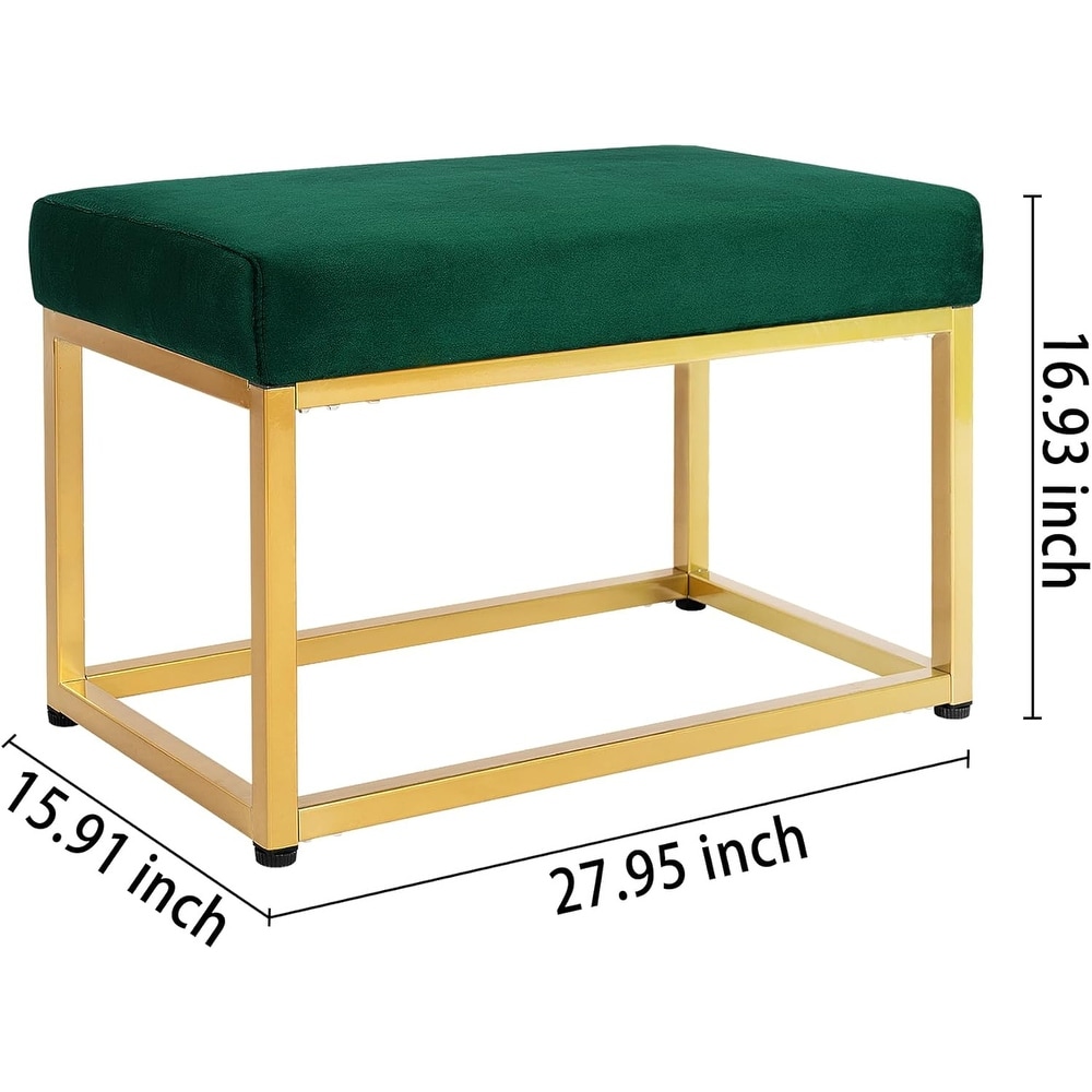 27.5 inch Wide Rectangle Footstool Ottoman Bench with Metal Base for Living Room  Green