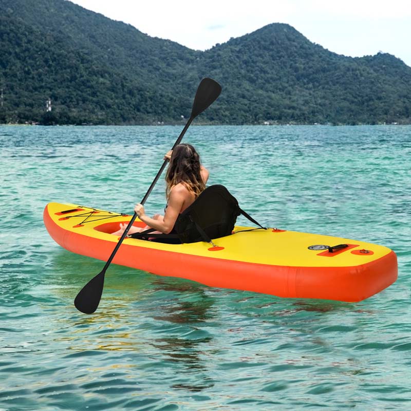 11FT Inflatable Kayak Canoe Boat Raft with Adjustable Aluminum Oars, Portable Recreational Rowboat Set