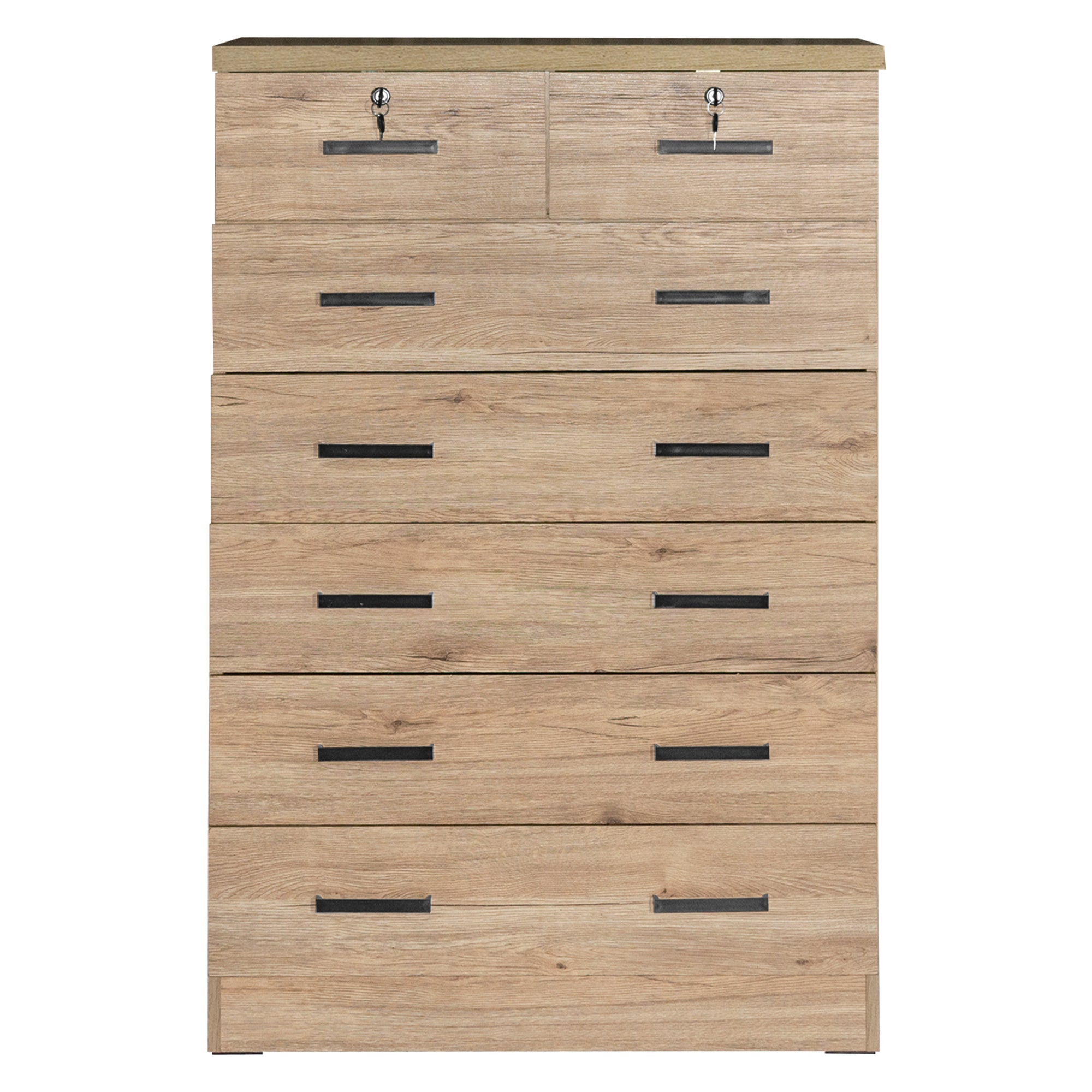 Better Home Products Cindy 7 Drawer Chest Wooden Dresser with Lock - Natural Oak