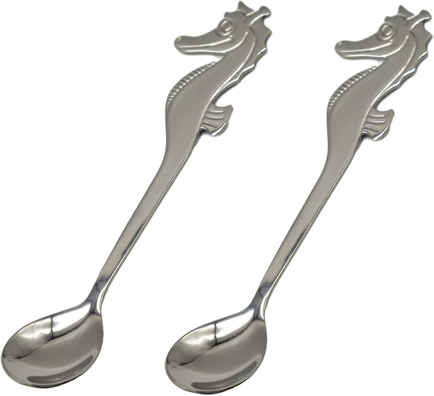 2pcs Seahorse Spoon 5.1 Inch Animal Spoon 18/10304stainless Steel Hanging Coffee Teaspoon Dessert Mixing Stirring Sugar Ice Cream Spoons Tableware