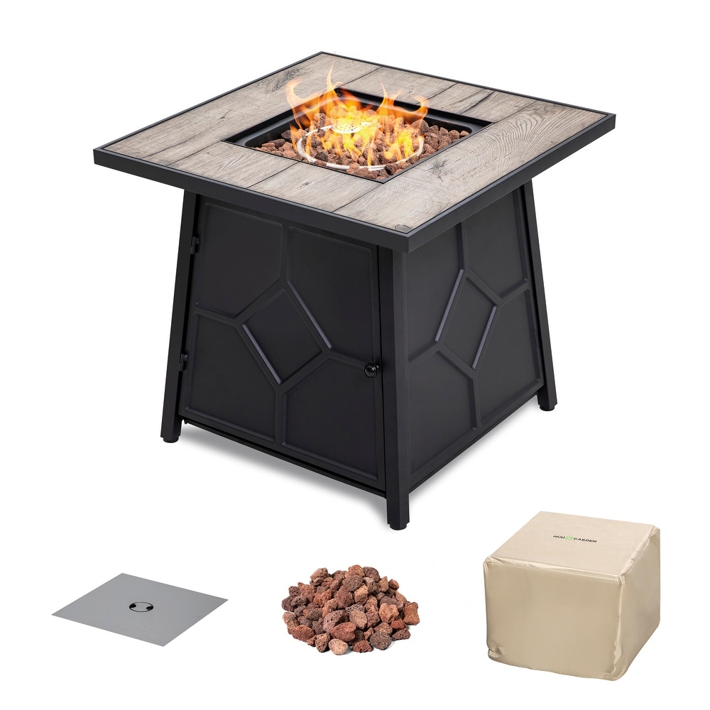 NUU GARDEN MGO Tabletop Square Fire Pit Table with Cover