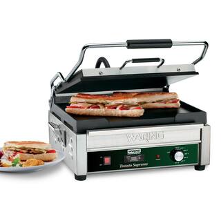 Waring Commercial Full-Sized 14 in. x 14 in. Flat Panini Grill with Timer Silver 120-Volt 14 in. x 14 in. Cooking Surface WFG275T