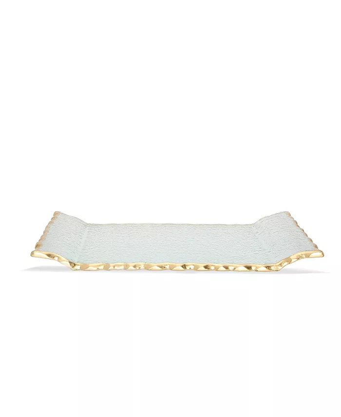 Classic Touch 11L Glass Oblong Tray With Gold Tray