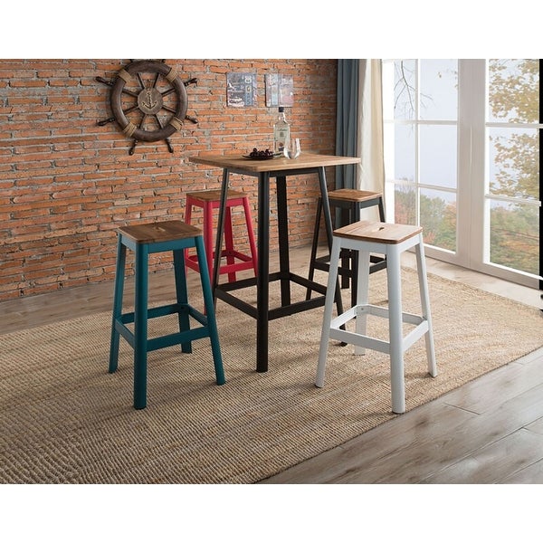 Wood Seat Backless Barstool