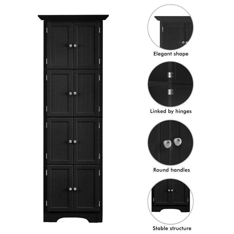 Modern Tall Storage Cabinet with Doors and 4 Shelves