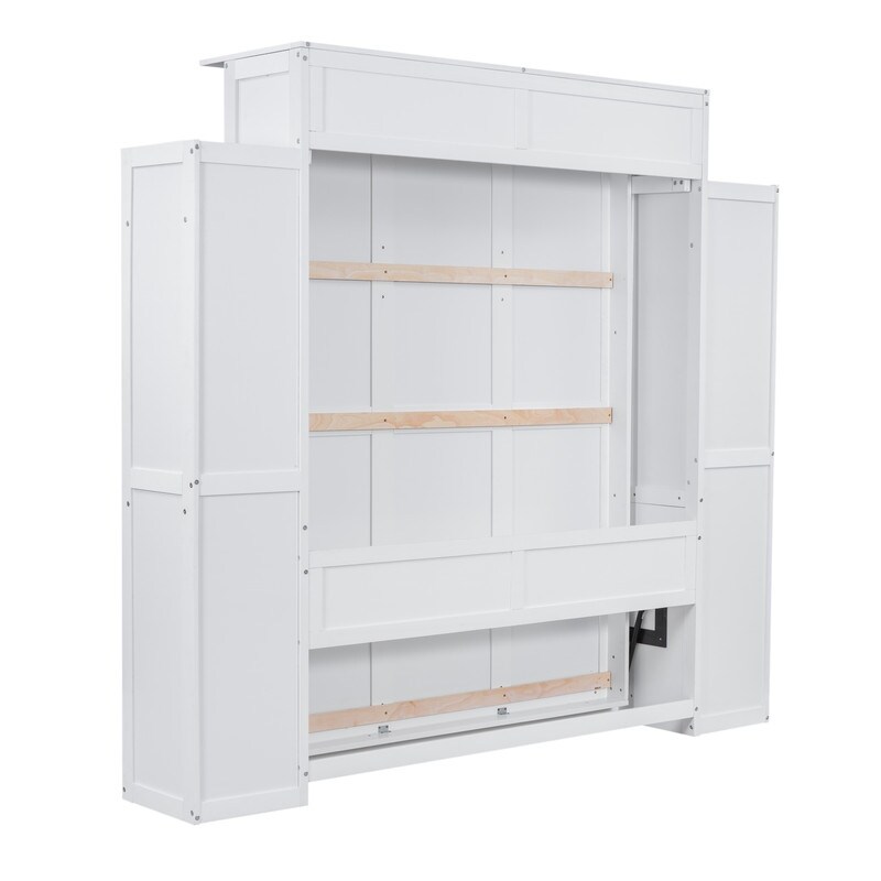 Queen Size Luxury Murphy Bed  Foldable Wall Cabinet Bed with Storage or Display Shelves and LED Lights