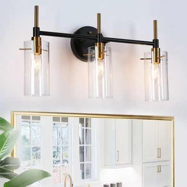 Alva Black Gold 3-Light Modern Vanity Lights Bathroom Light Fixture with Cylinder Shades - 19.5