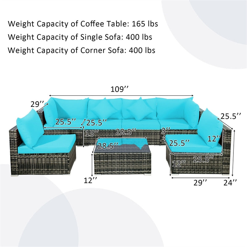 7 Pcs Rattan Patio Sectional Couch Set Outdoor Wicker Furniture Set with Cushions & Coffee Table