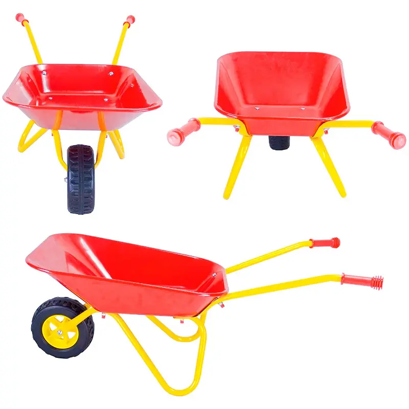 Factory wholesale Little Wheel Barrow Garden Tools Children Kids Metal Wheelbarrow Sand Toy Hand Trolley Wagon Cart for Kids