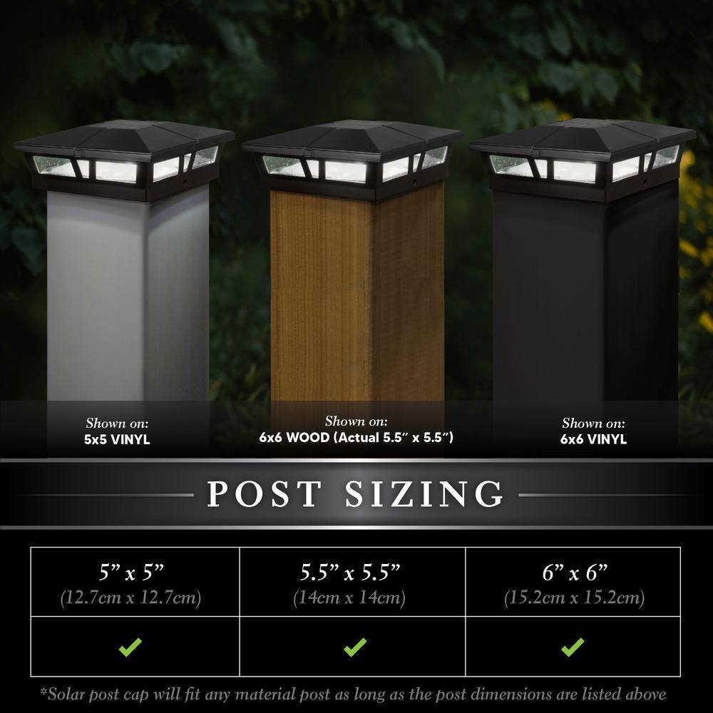 CLASSY CAPS Cambridge 6 in. x 6 in. Outdoor Black LED Solar Post Cap (2-Pack) SLC771