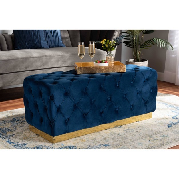 Corrine Velvet Fabric Upholstered And Pu Ottoman Gold Baxton Studio