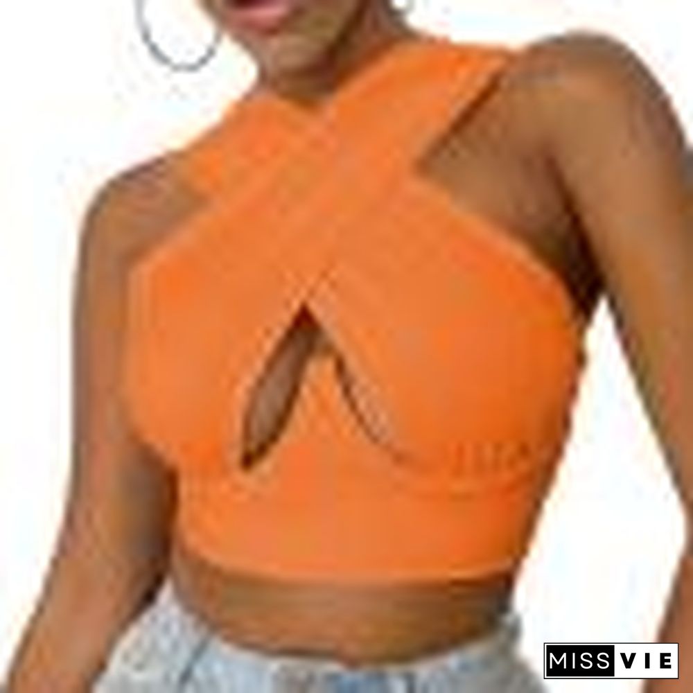 Hollow Out Crossed Sexy Vest Women Solid Color Cropped Tops Slim Fit Sleeveless Double Use Camisole Tank Tops