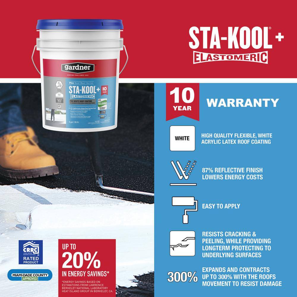 Gardner 5 gal. Sta-Kool+ Pro White Roof Coating (27-Pallet) SK-7805-P