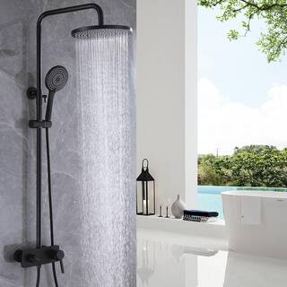 Tomfaucet 3-Spray Multi-Function Wall Bar Shower Kit with Tub Faucet and 3-Setting Hand Shower in Matte Black TFB1040MB