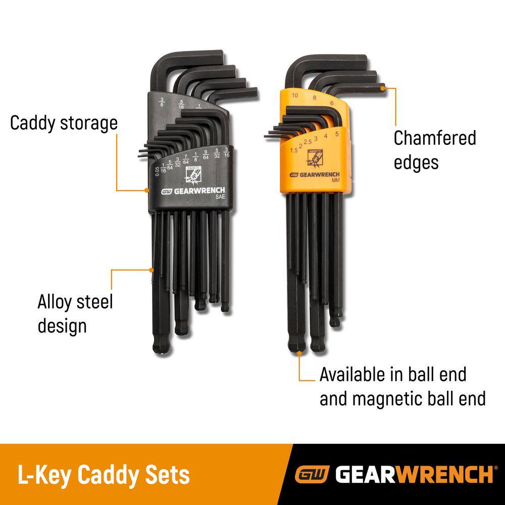 GEARWRENCH SAE Metric  Torx Magnetic Long Arm Hex Key set with Caddies (31-Piece) 83527