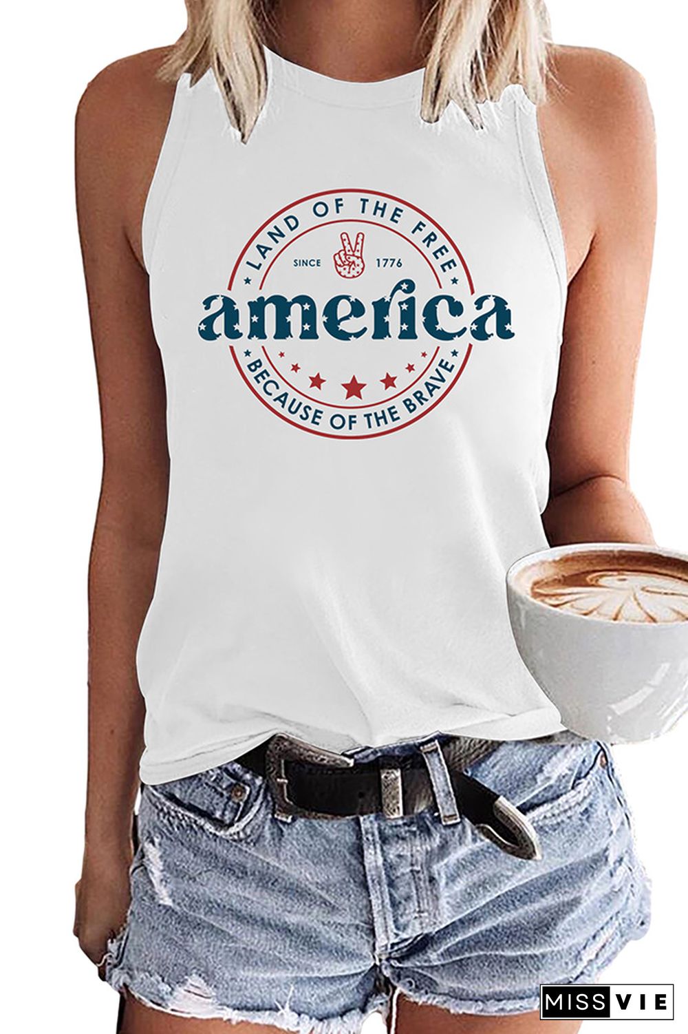 America Letter Print Graphic Tank Top