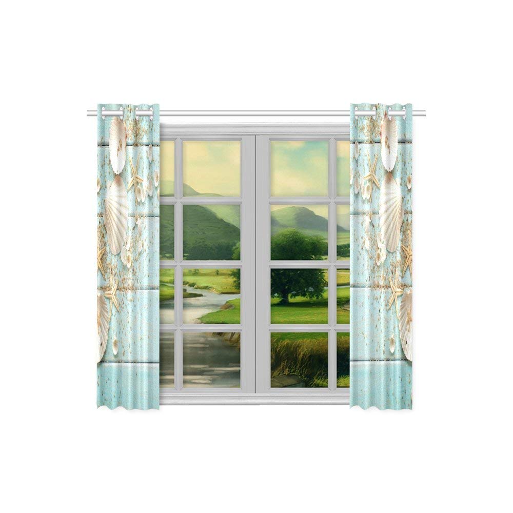 CADecor Beach Theme Window Kitchen Curtain， Seashell Starfish Window Treatment Panel Curtains，26x39 inches，Set of 2