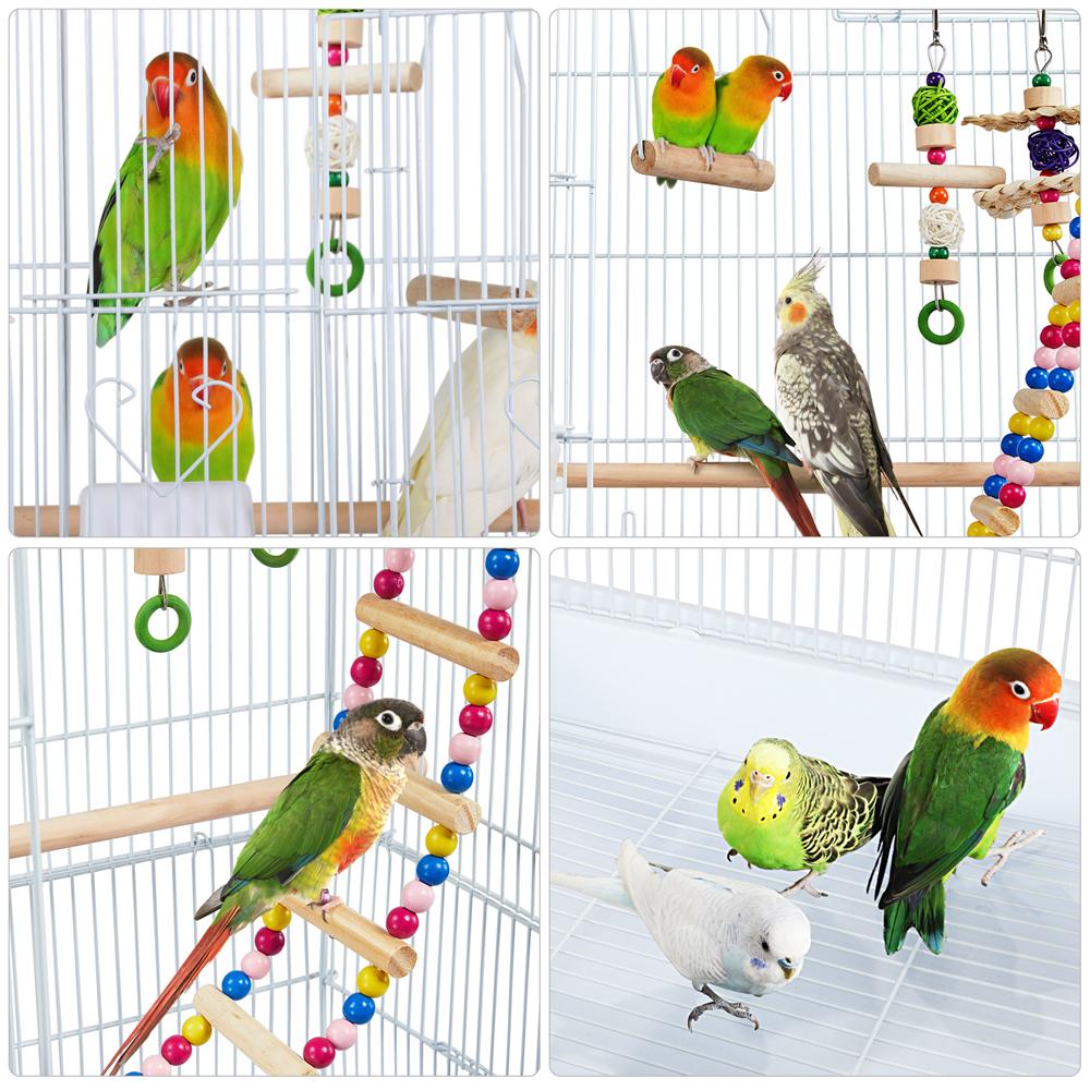 SmileMart 39  Metal Bird Cage with Perches and Toys White  Crowdfused