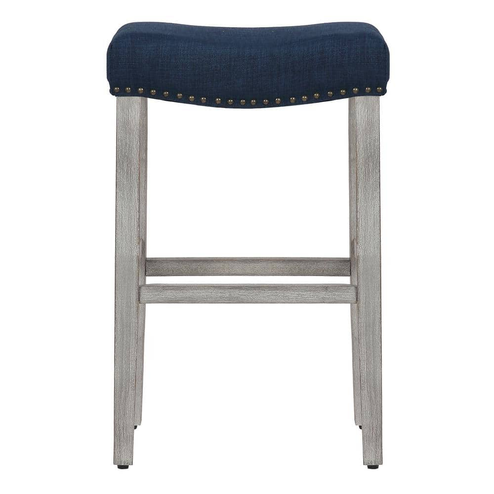 Westin Outdoor Jameson 29 in. Antique Gray Wood Bar Stool with Navy Blue Linen Seat ID401-29-AG-NB