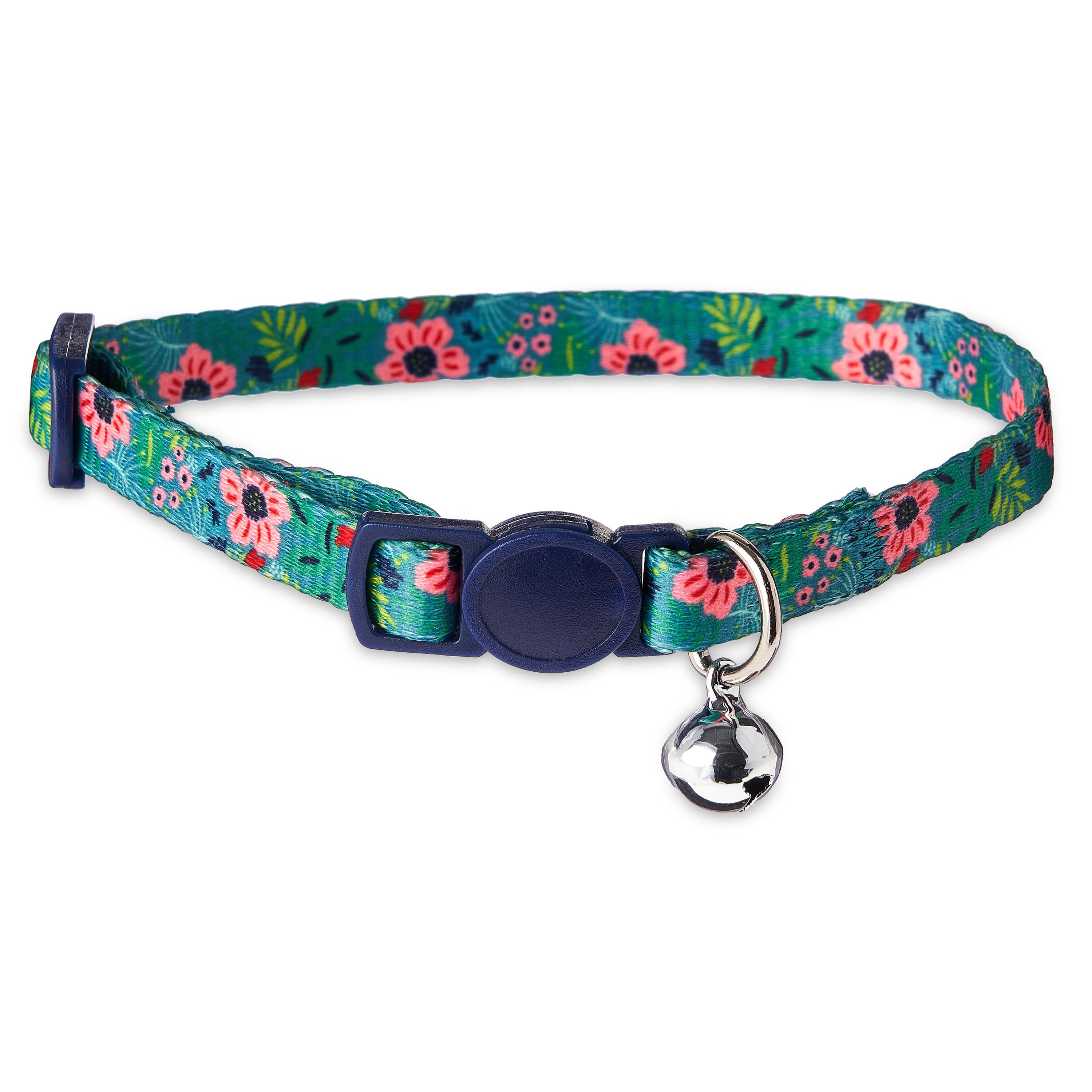 Vibrant Life Polyester and Metal Tropical Floral Cat Collar， Green， 8