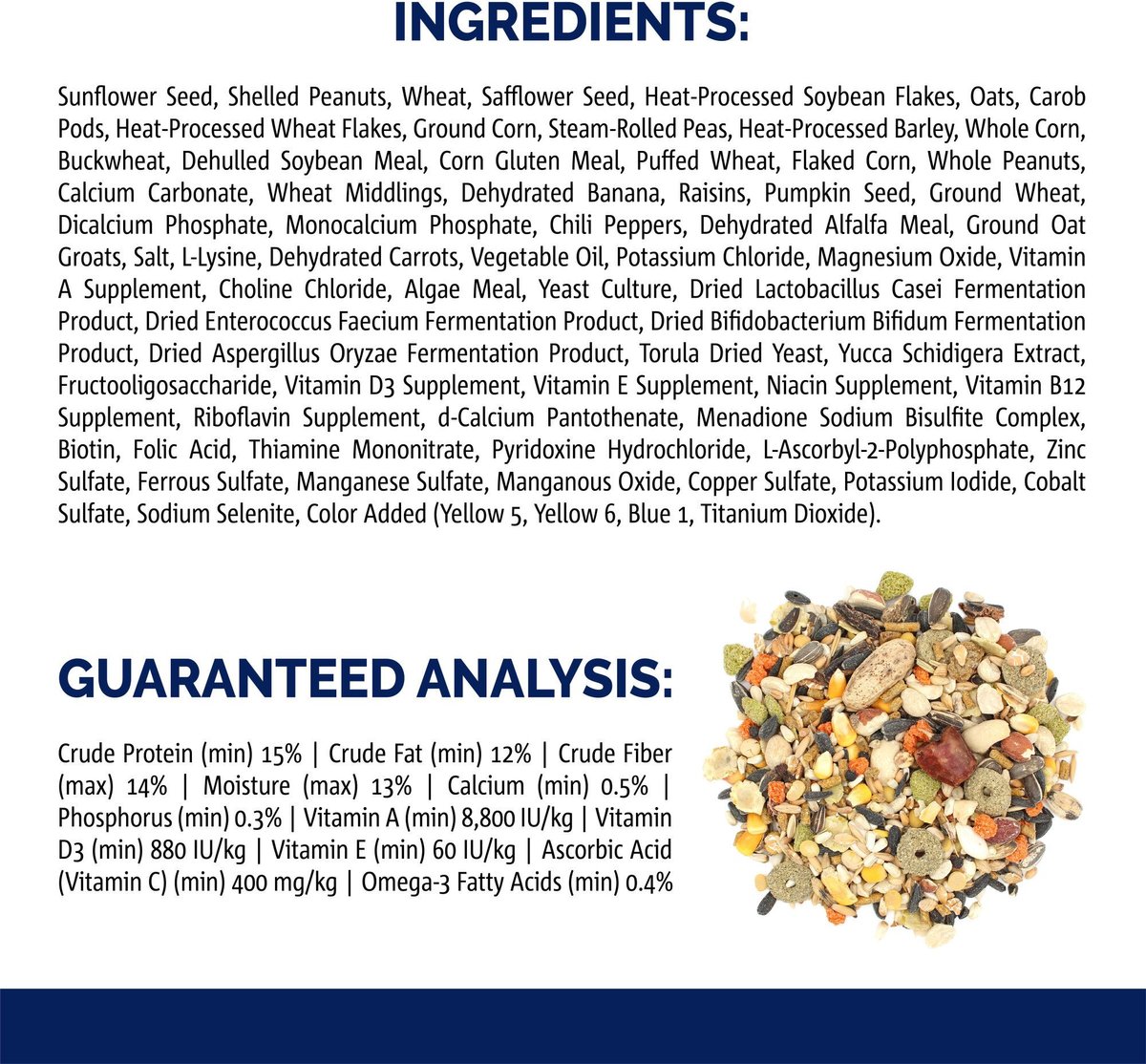 Vitakraft Menu Premium Vitamin-Fortified Parrot Macaw， Conure and Large Bird Food， 5-lb bag