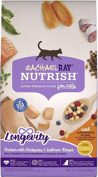 Rachael Ray Nutrish Longevity Natural Chicken with Chickpeas and Salmon Recipe Dry Cat Food