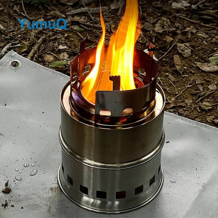 YumuQ 21cm Lightweight Stainless Steel Portable Foldable Wood Burning Camping Stove For Outdoor Hiking