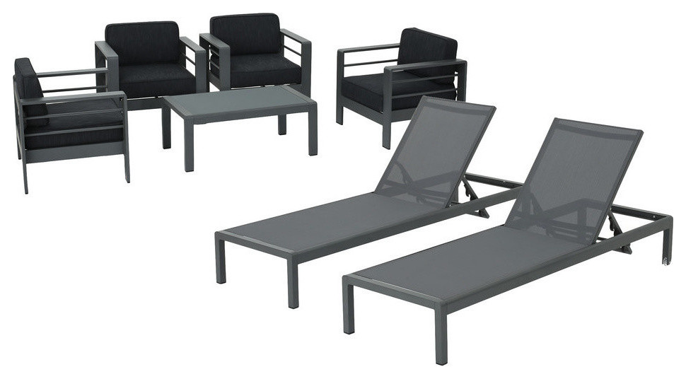 GDF Studio 7 Piece Coral Bay Outdoor Gray Aluminum Chat Set With Pair of Lounges   Transitional   Outdoor Lounge Sets   by GDFStudio  Houzz