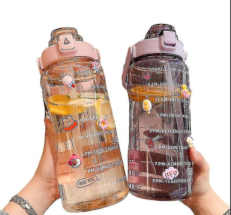 2l Sports Straw Water Bottle Stickers Portable Fitness Bike Cup Cold Water Jug