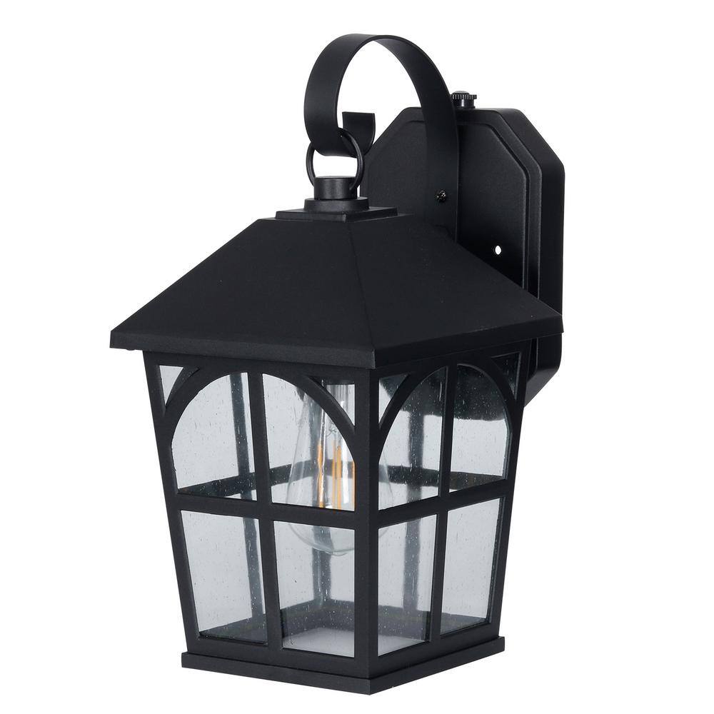 Honeywell 1-Light Black Integrated LED Outdoor Square Wall Lantern Sconce with Dusk to Dawn Sensor SS00AD010800