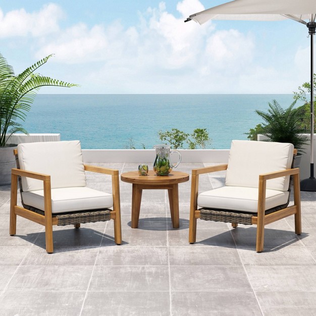 Nova 2pk Acacia Wood Club Chairs Teak gray beige Christopher Knight Home